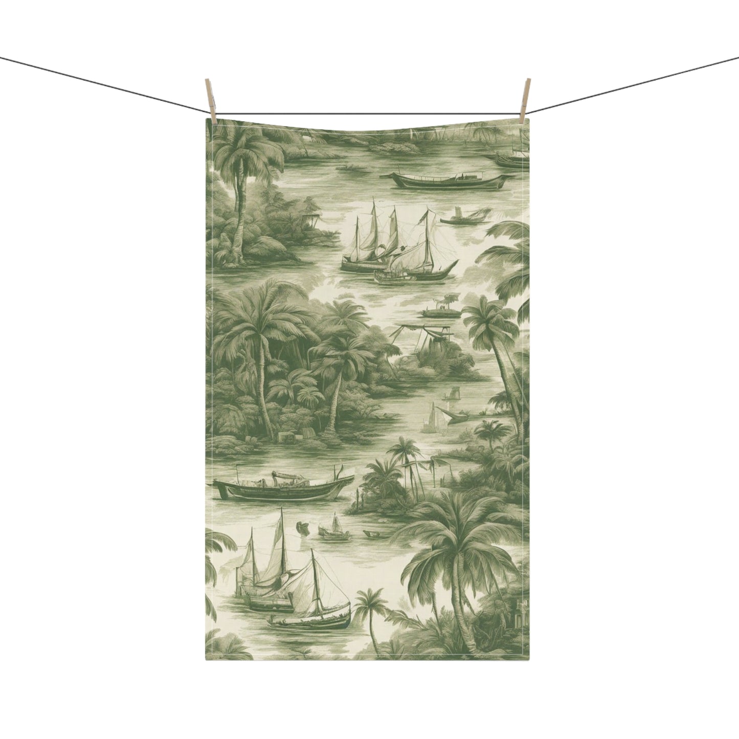 Tea Towels (cotton, poly), Tropical Toile #1, Green