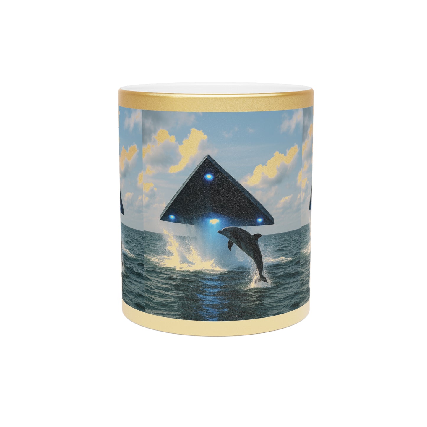 Tropical Metallic Mug, Gold or Silver - UFO and Dolphin