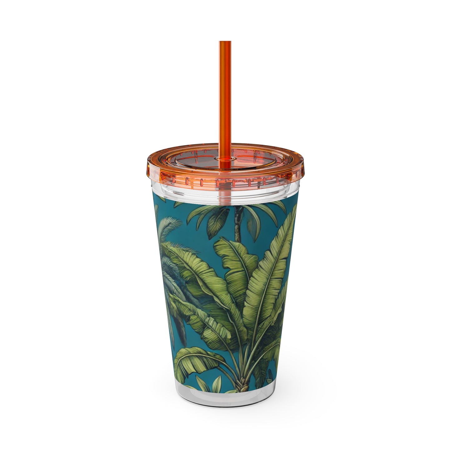 Tropical Tumbler with Straw | 16oz Colorful Travel Cup / Tropical Fruit Blue