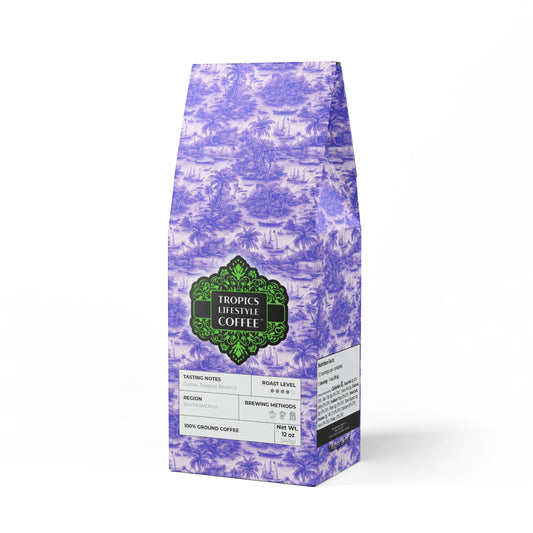 Midnight Surf Blend™ (Medium-Dark Roast) Specialty Grade Craft Coffee / Tropical Toile, Purple