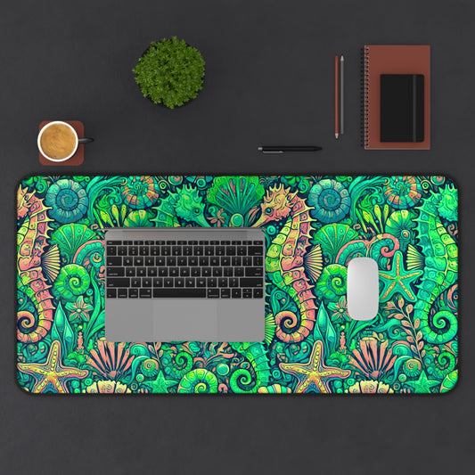 Tropical Mouse Pad/Desk Mat, 3 Sizes - Perfect for Home Office / Seahorses, Hot Lime