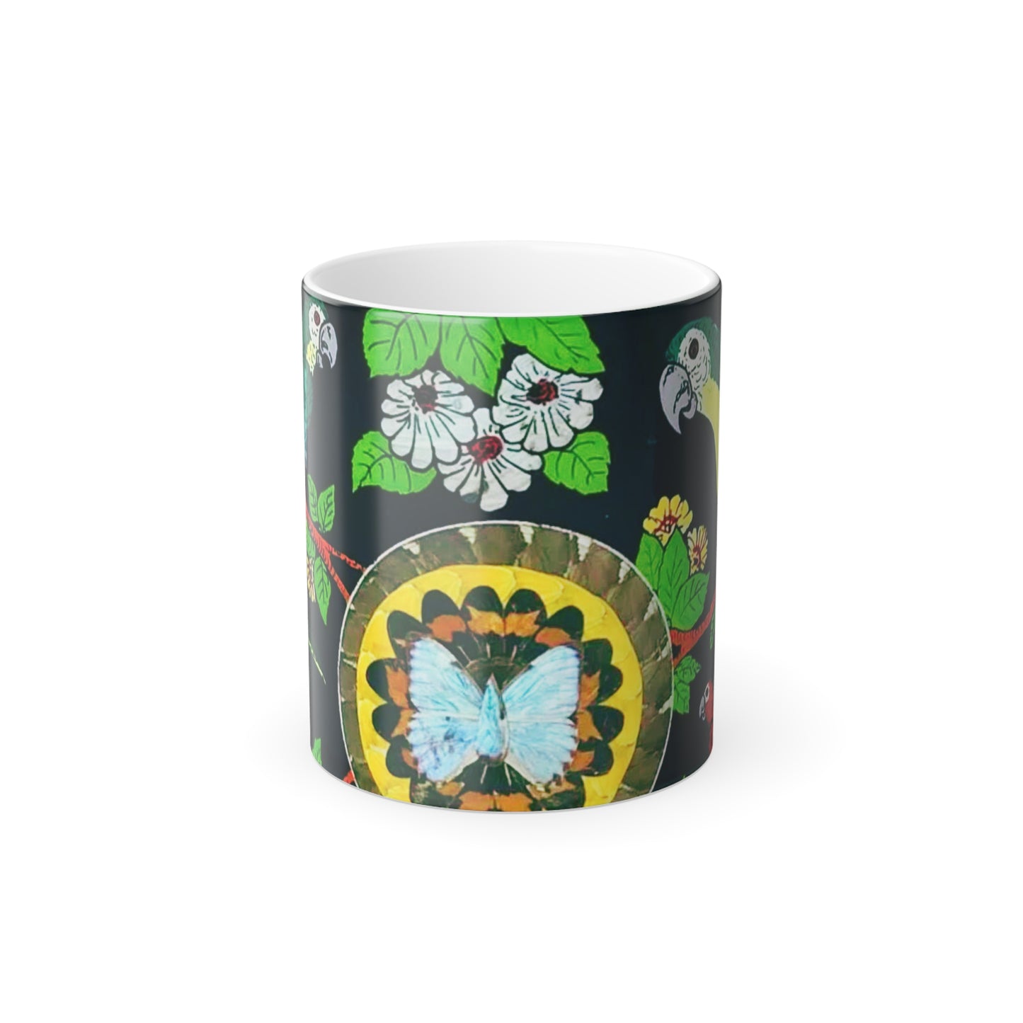 Color Morphing Mug, 11oz, Parrots & Butterfly/Real Wings