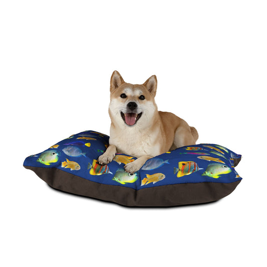 Pet Bed - Cozy and Fun Dog or Cat Bed for Beach Lovers / School of Fish, Dark Blue