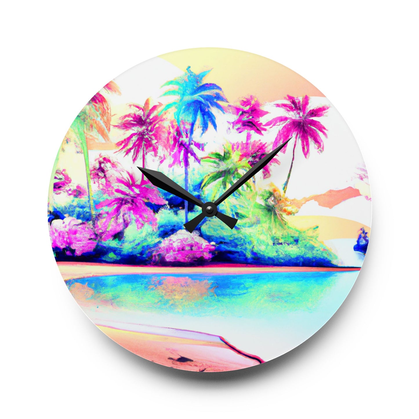 Acrylic Wall Clock, Watercolor Beach