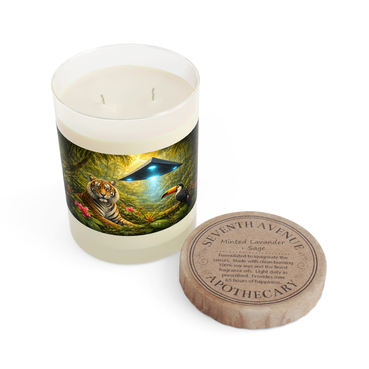 UFO, Toucan & Big Cat Scented Candle - 11oz Full Glass, Tropical Decor