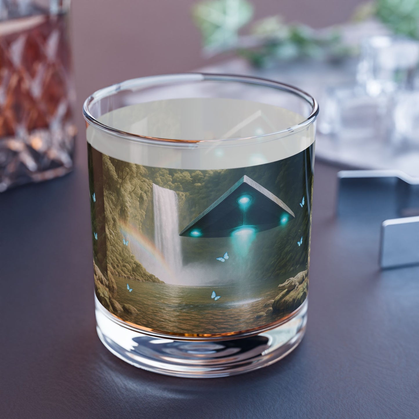 UFO and Waterfall Rocks Glass - 10oz Colorful Island Design