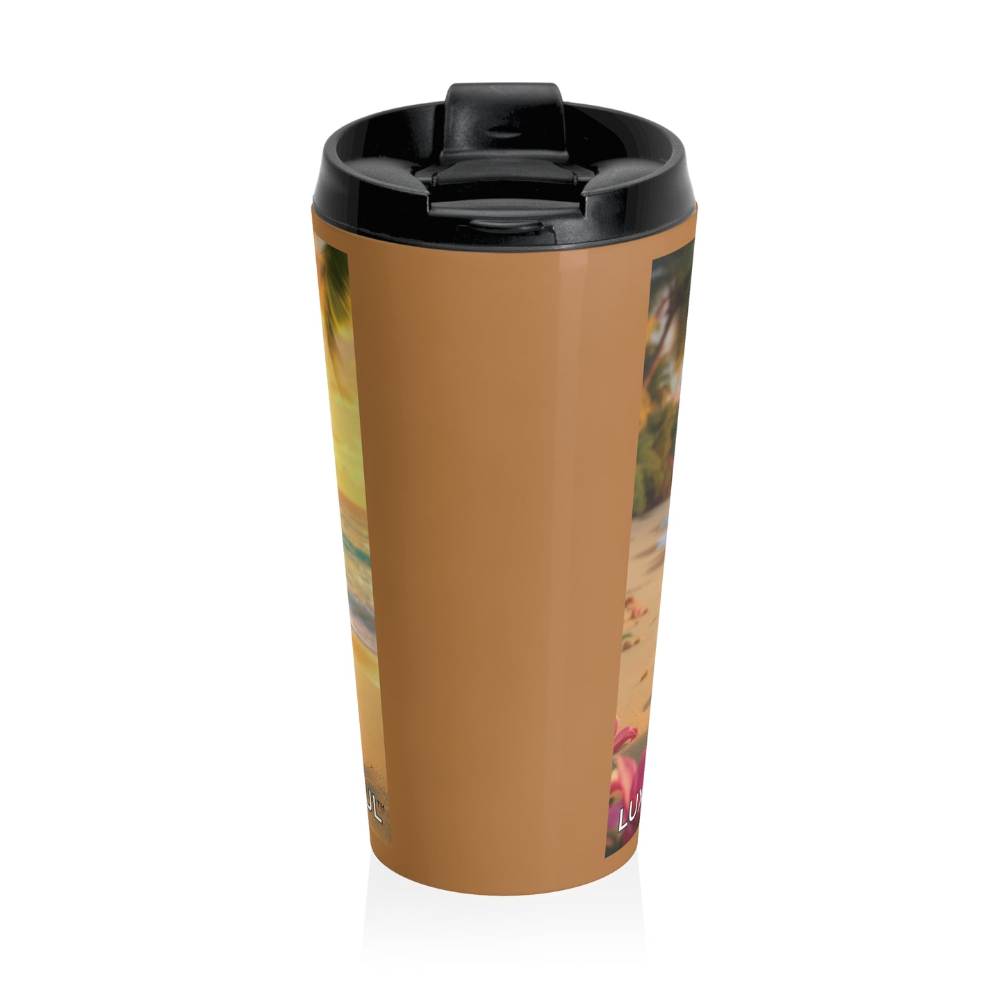 15 oz. Stainless Steel Travel Mug / Parrot Tiki on Beach
