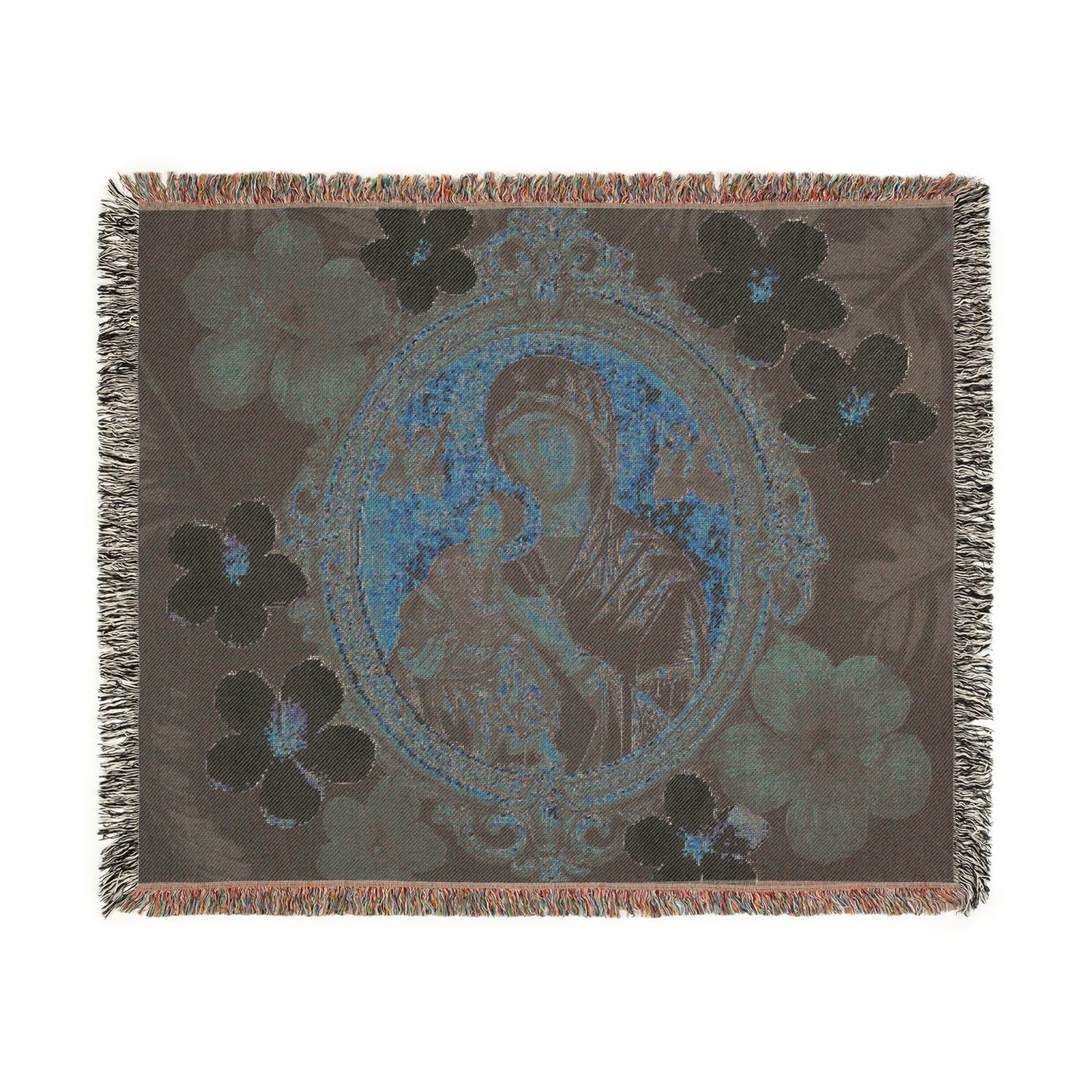 Religious Woven Blanket - 52" x 37" - Our Lady of Perpetual Help/Red Floral