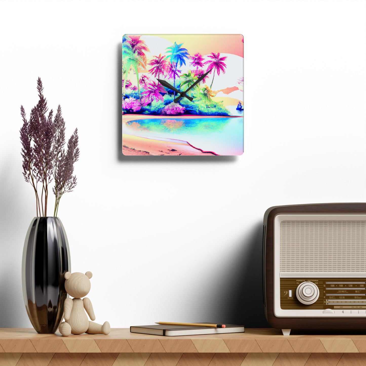 Acrylic Wall Clock, Watercolor Beach