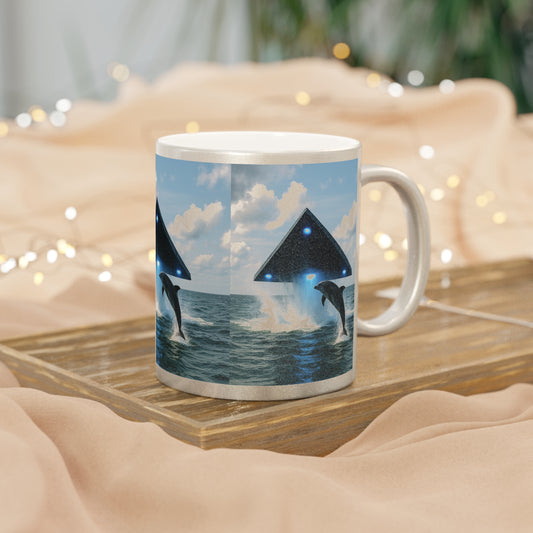 Tropical Metallic Mug, Gold or Silver - UFO and Dolphin