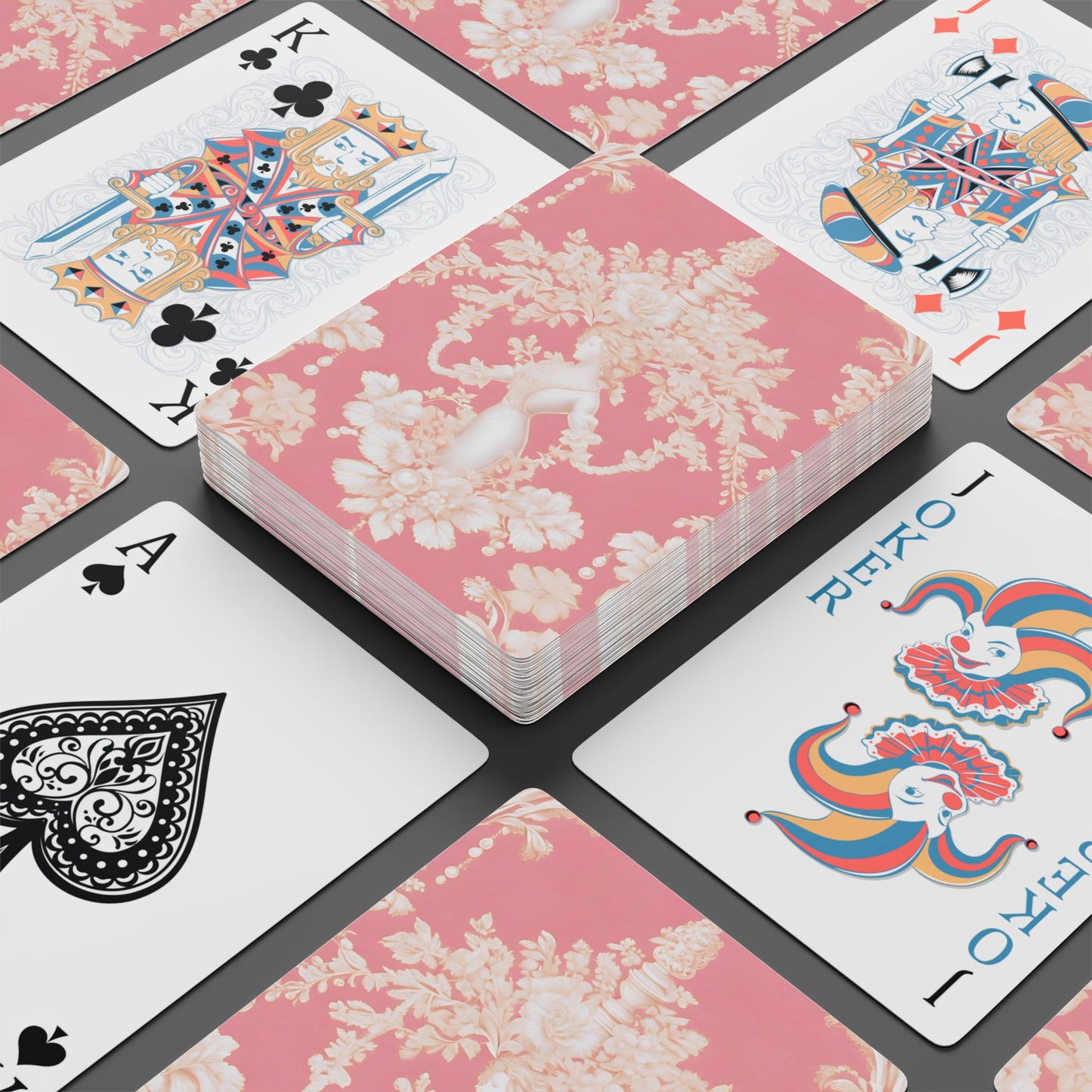 Poker-Sized Playing Cards - Pearl Lady Toile, hibiscus pink