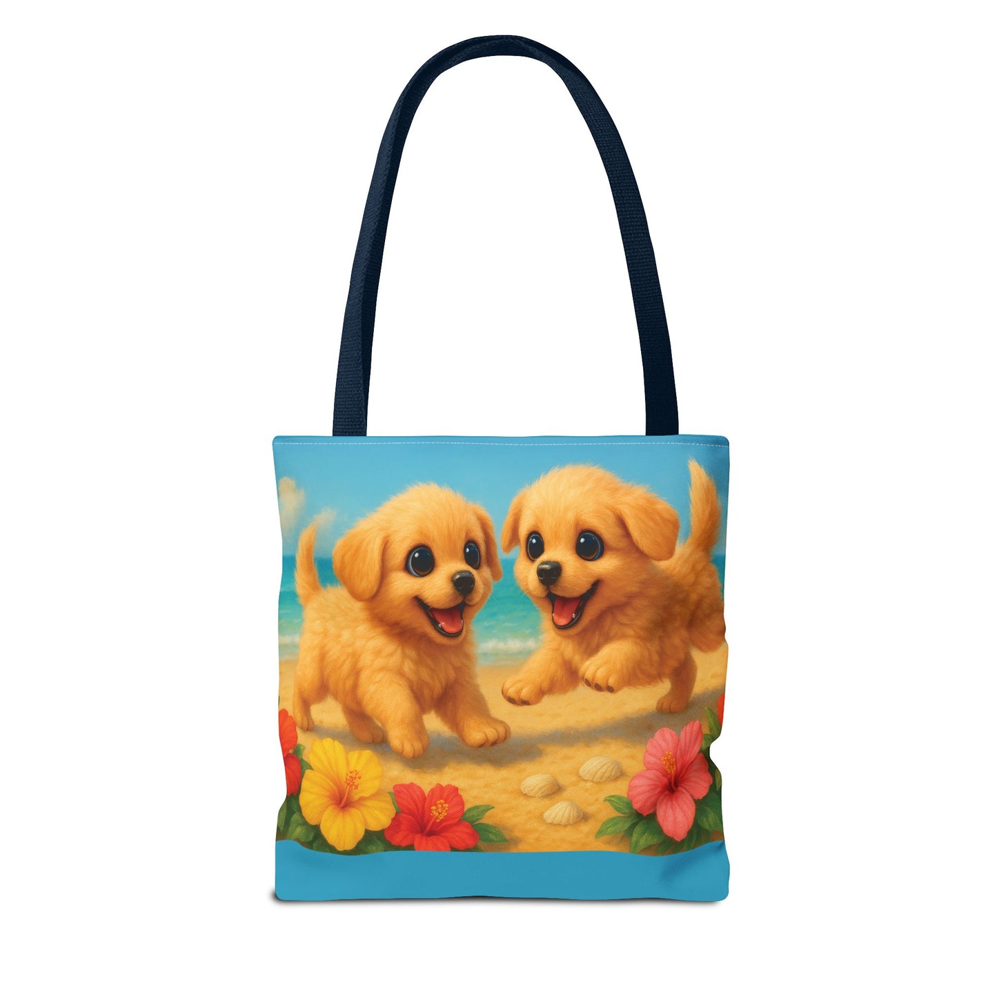 Two Puppies on Beach Tote Bag - 3 Sizes