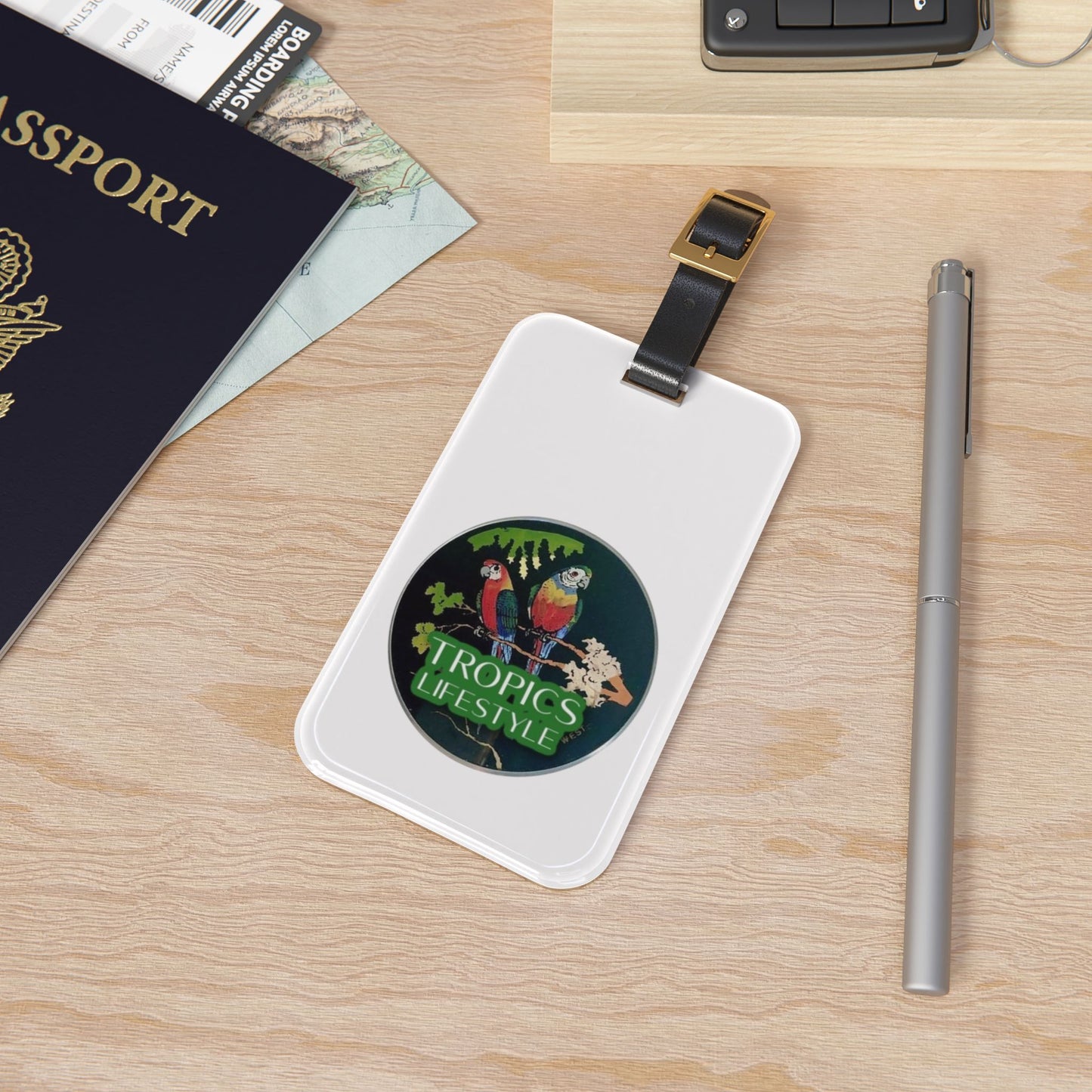 Luggage Tag - Two Brazilian Parrots, white