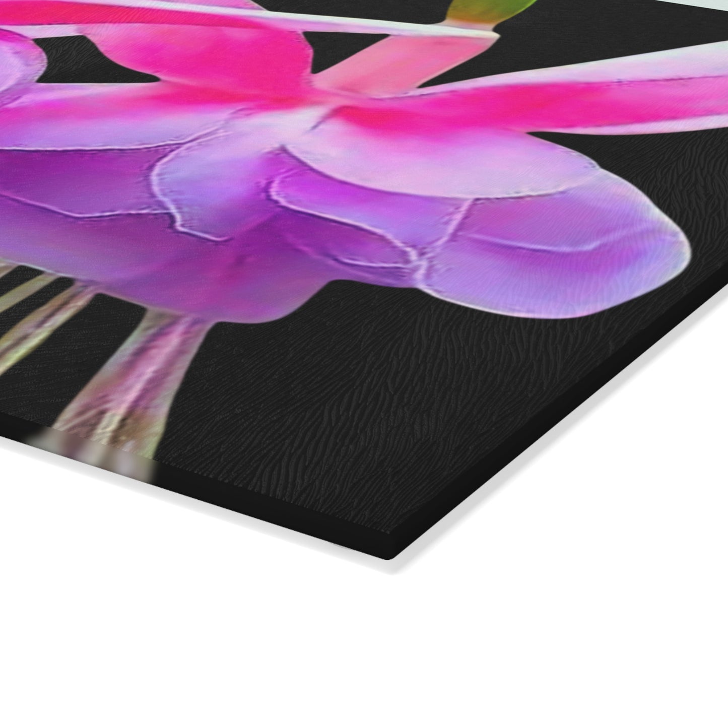 Glass Cutting Board, 2 sizes - Two Fuchsias Black MACRO