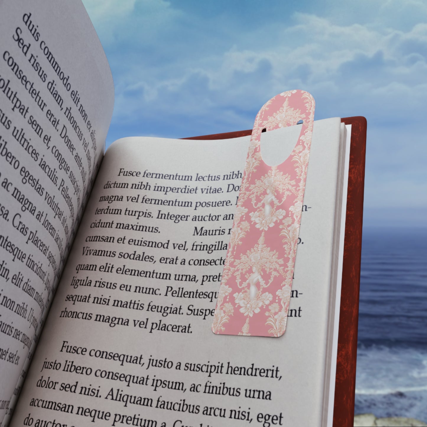 Bookmark - Aluminum, Pearl Lady Toile/Hibiscus Pink