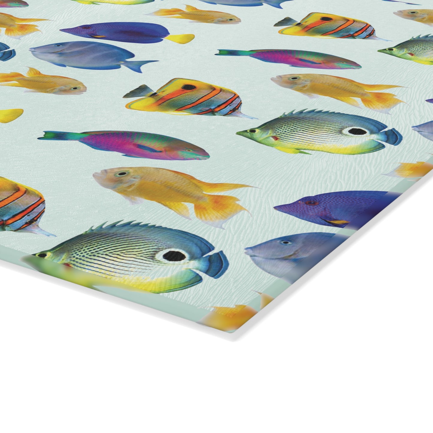 Glass Cutting Board, 2 sizes - School of Fish