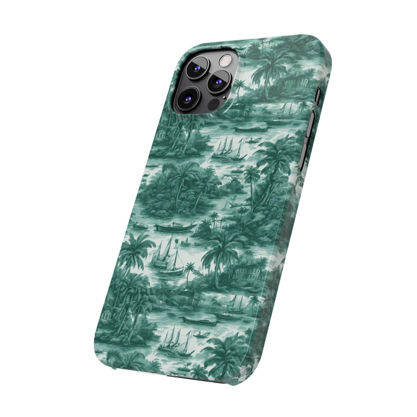 Slim Phone Cases - Tropical Toile #1, evergreen