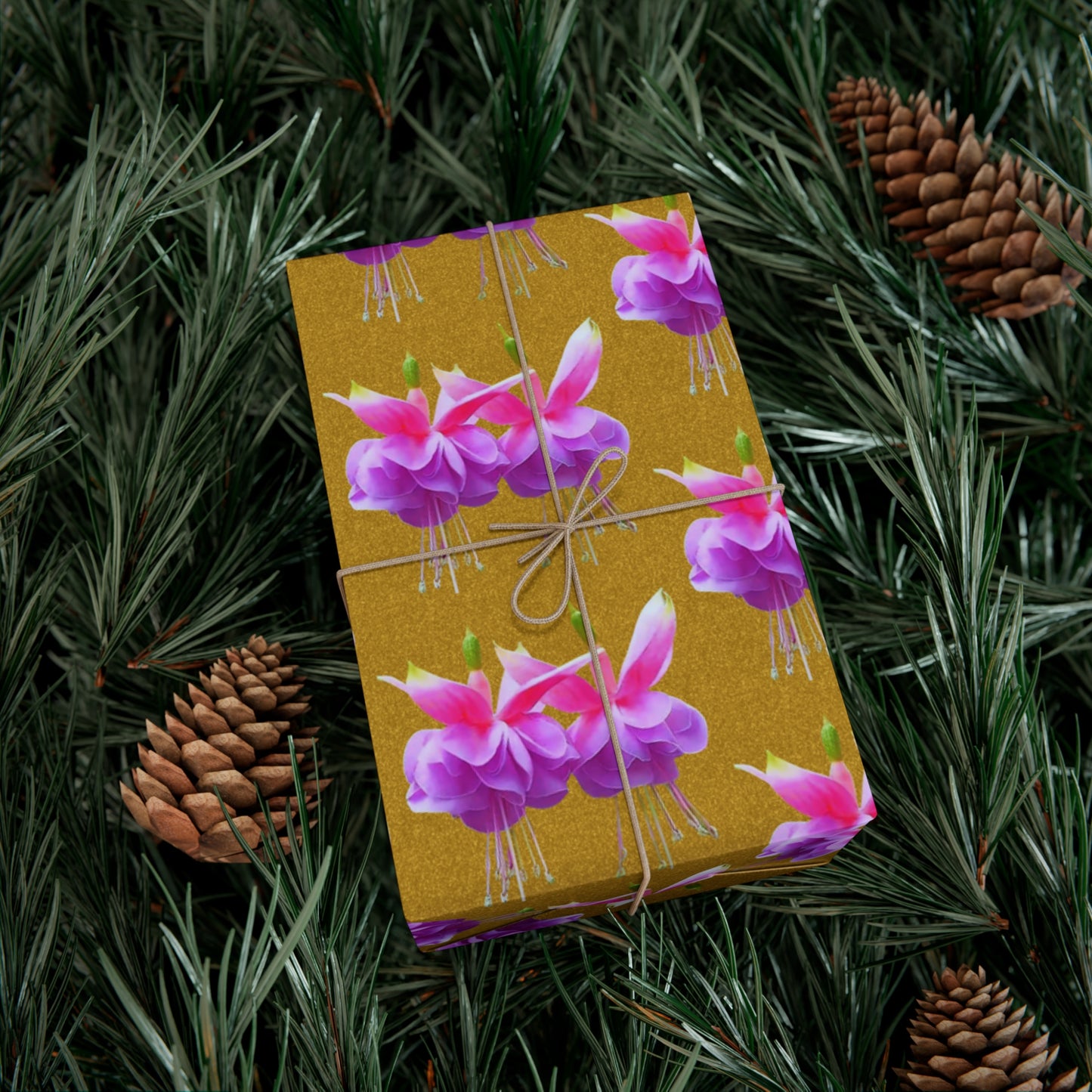 Gift Wrap Papers, Two Pink Fuchsias / Gold