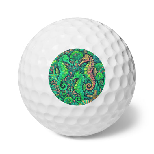 Coastal-Themed Golf Balls, 6pcs - Perfect Gift for Golf Enthusiasts / Seahorse Trio, Hot Lime