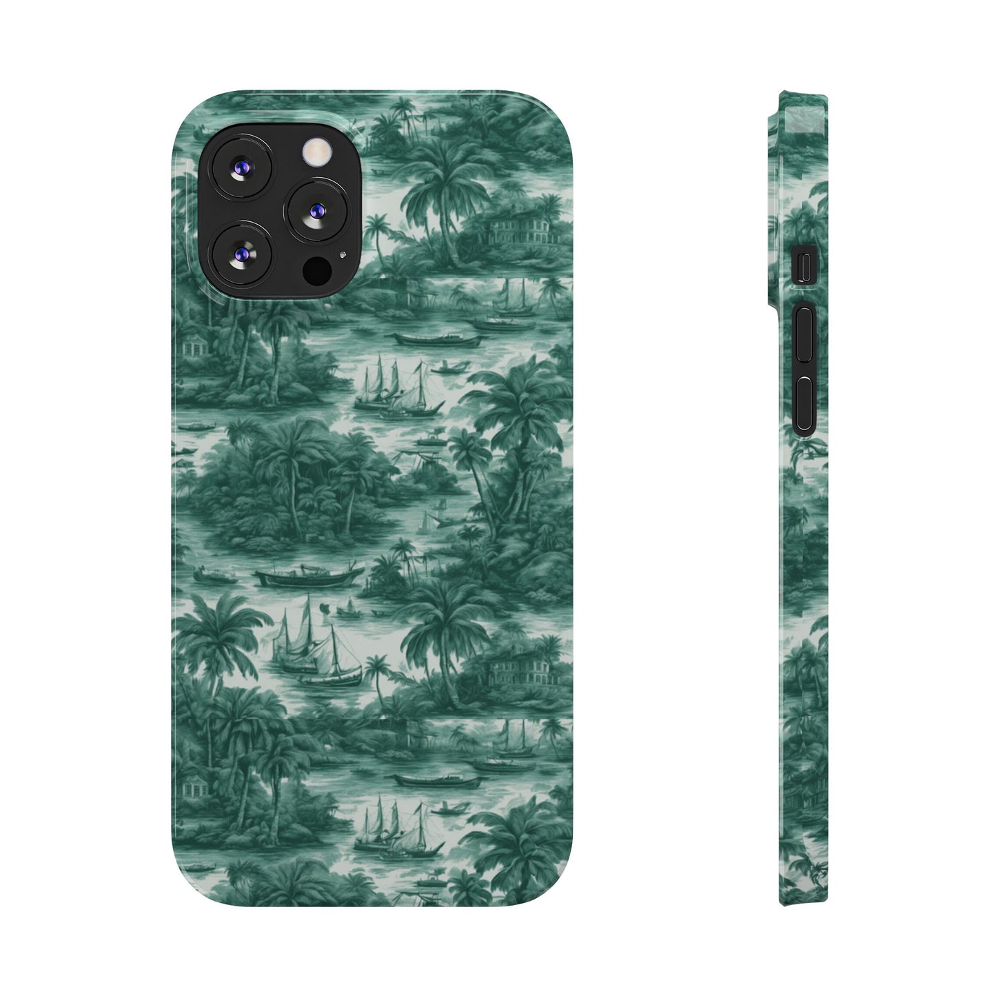 Slim Phone Cases - Tropical Toile #1, evergreen