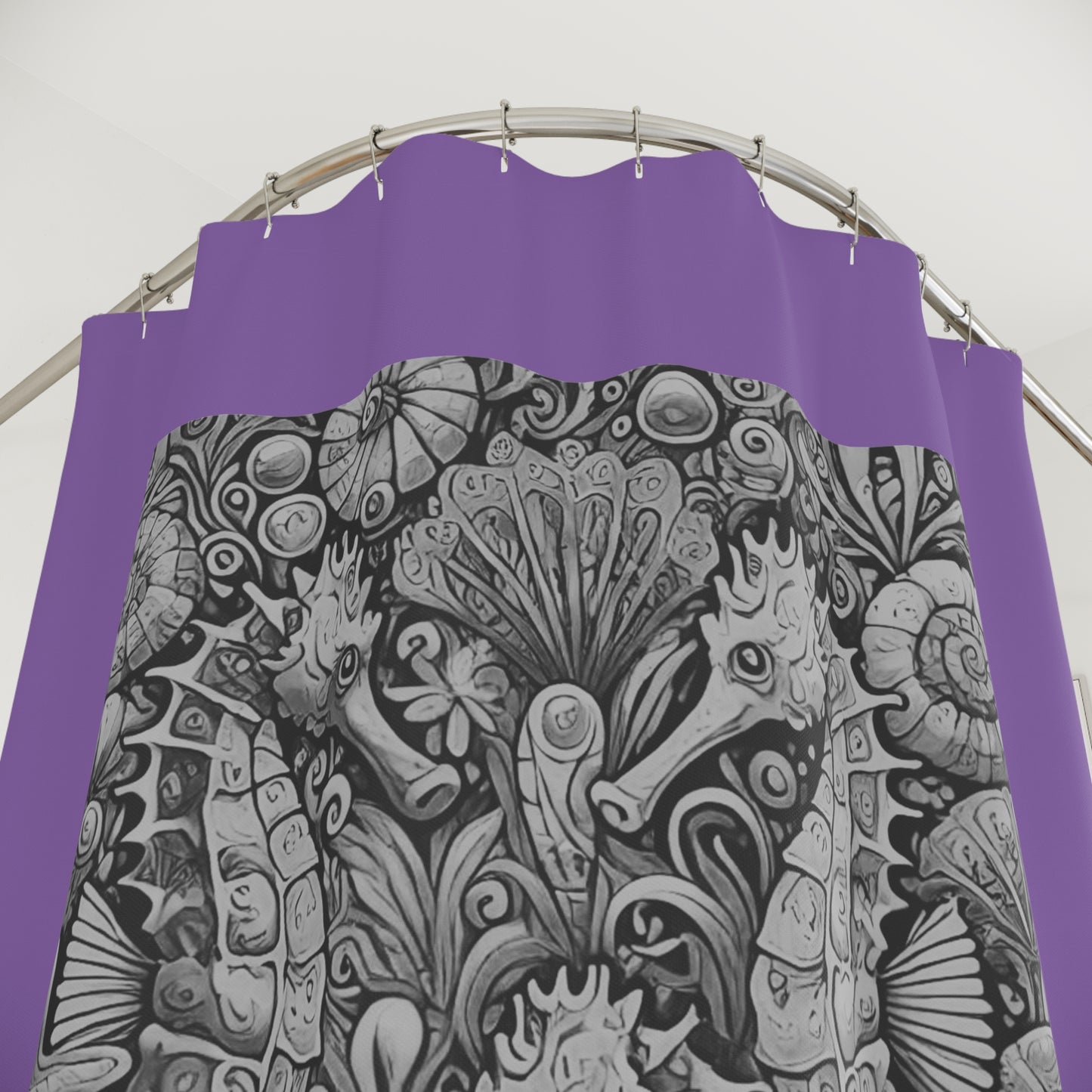 Tropical Shower Curtain - Ocean Bathroom Decor / Seahorse Trio Noir/Lt. Purple