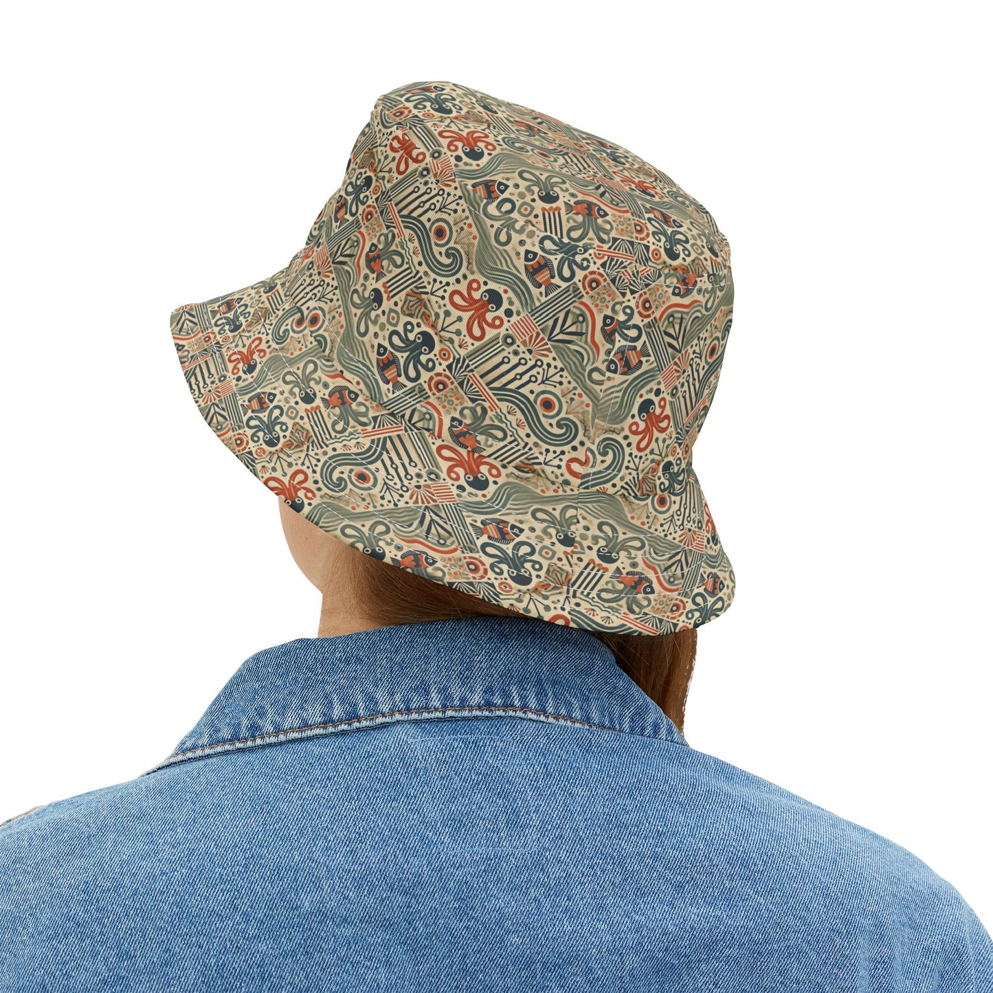 Tropical Polyester Bucket Hat, 2 Sizes - Mid-Century Octopus