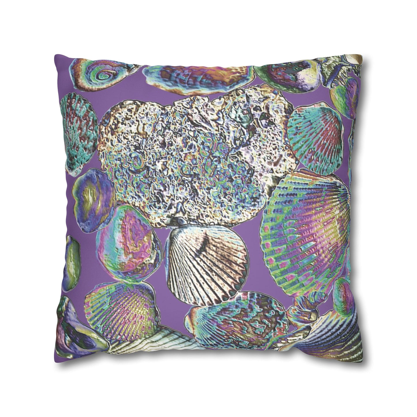 Faux Suede Square Pillowcase - Heatwave Seashell Collection, Light Purple