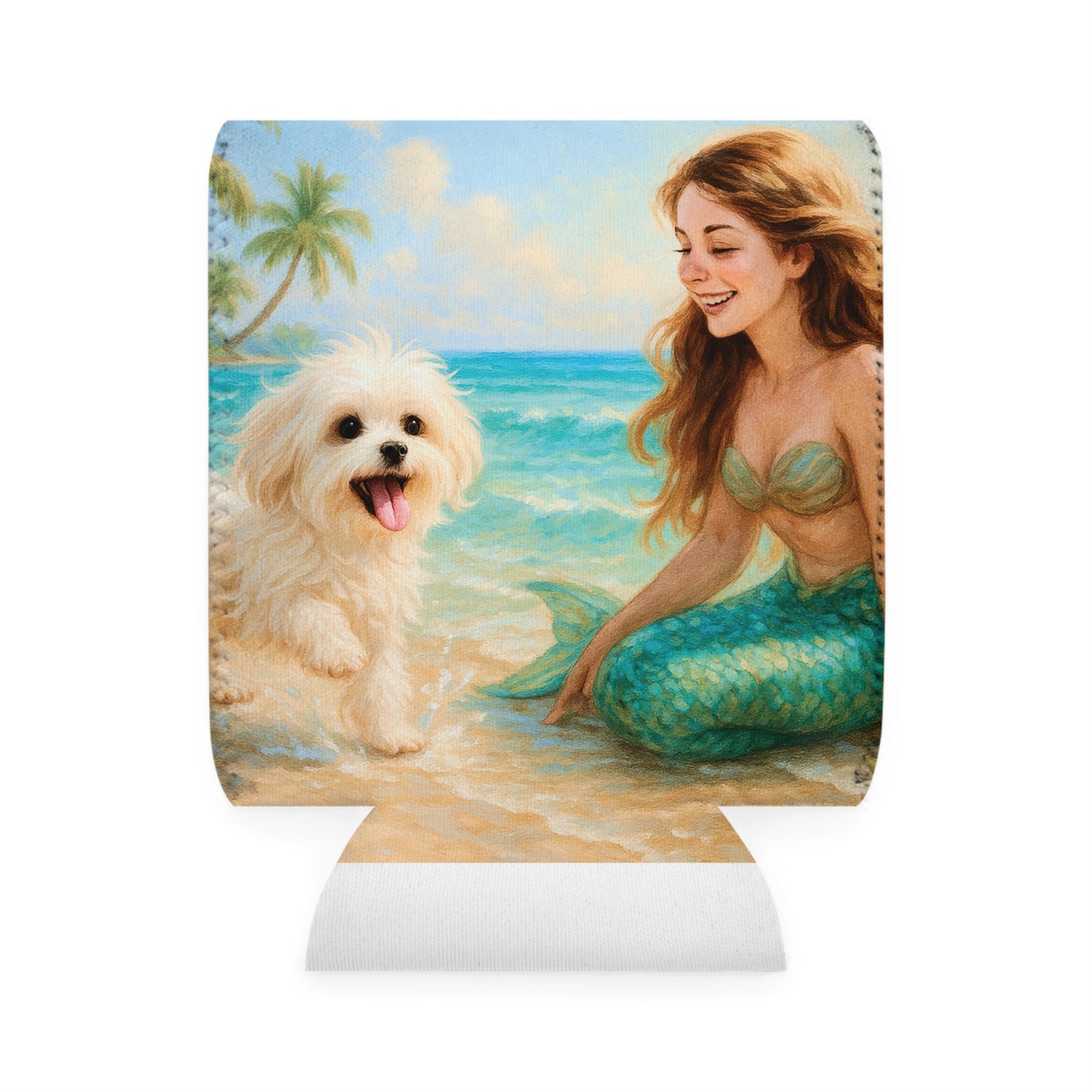 Puppy Ariel and Mermaid Can Cooler Sleeve - Perfect for Outdoor Picnics