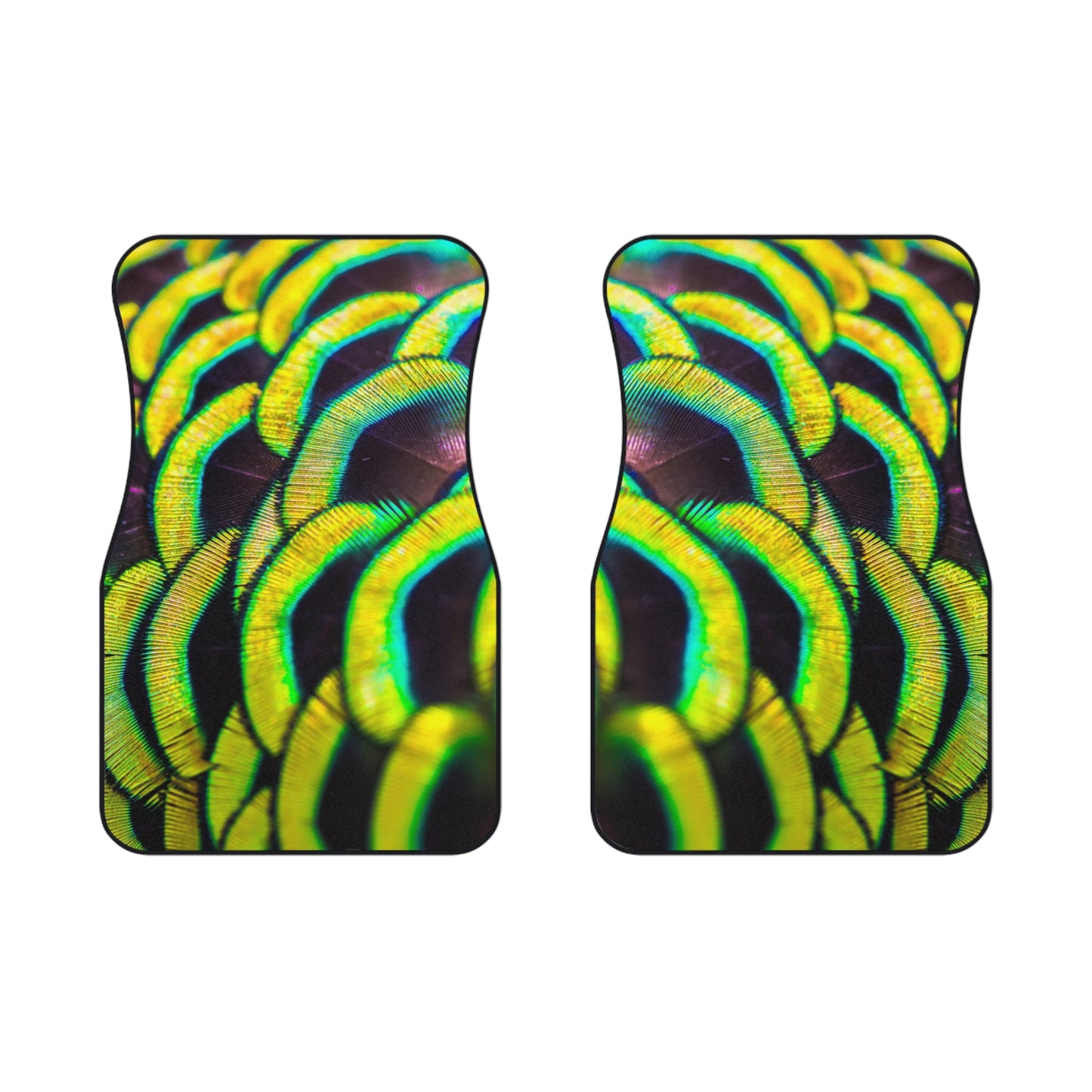 Tropical Yellow Peacock Feathers Front Car Mats - SET of 2