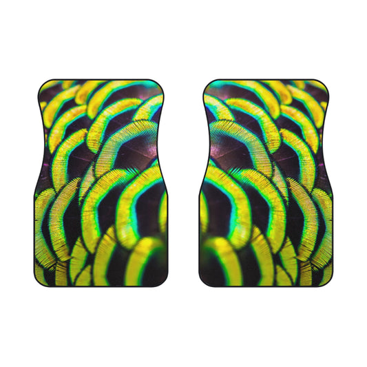 Tropical Yellow Peacock Feathers Front Car Mats - SET of 2