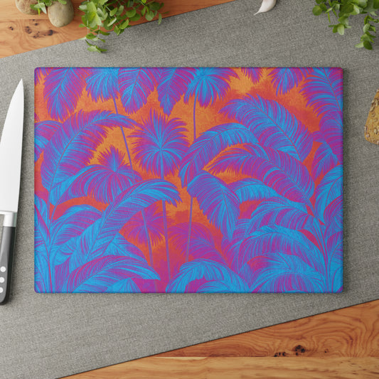 Glass Cutting Board, 2 sizes - Palm Serenity/Heatwave