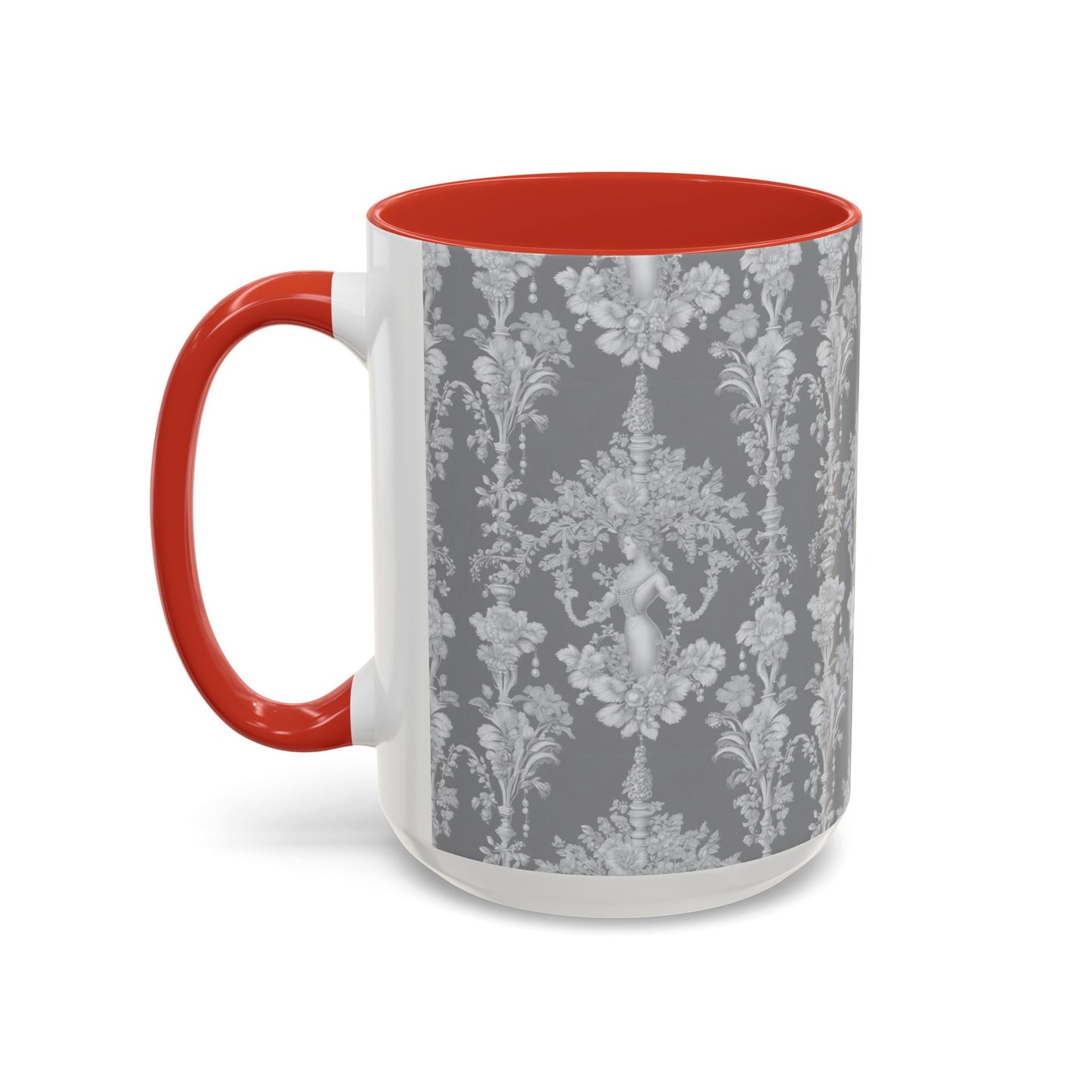 Accent Coffee Mug (11, 15oz), Pearl Lady Toile/Slate Repeat, Various Colors