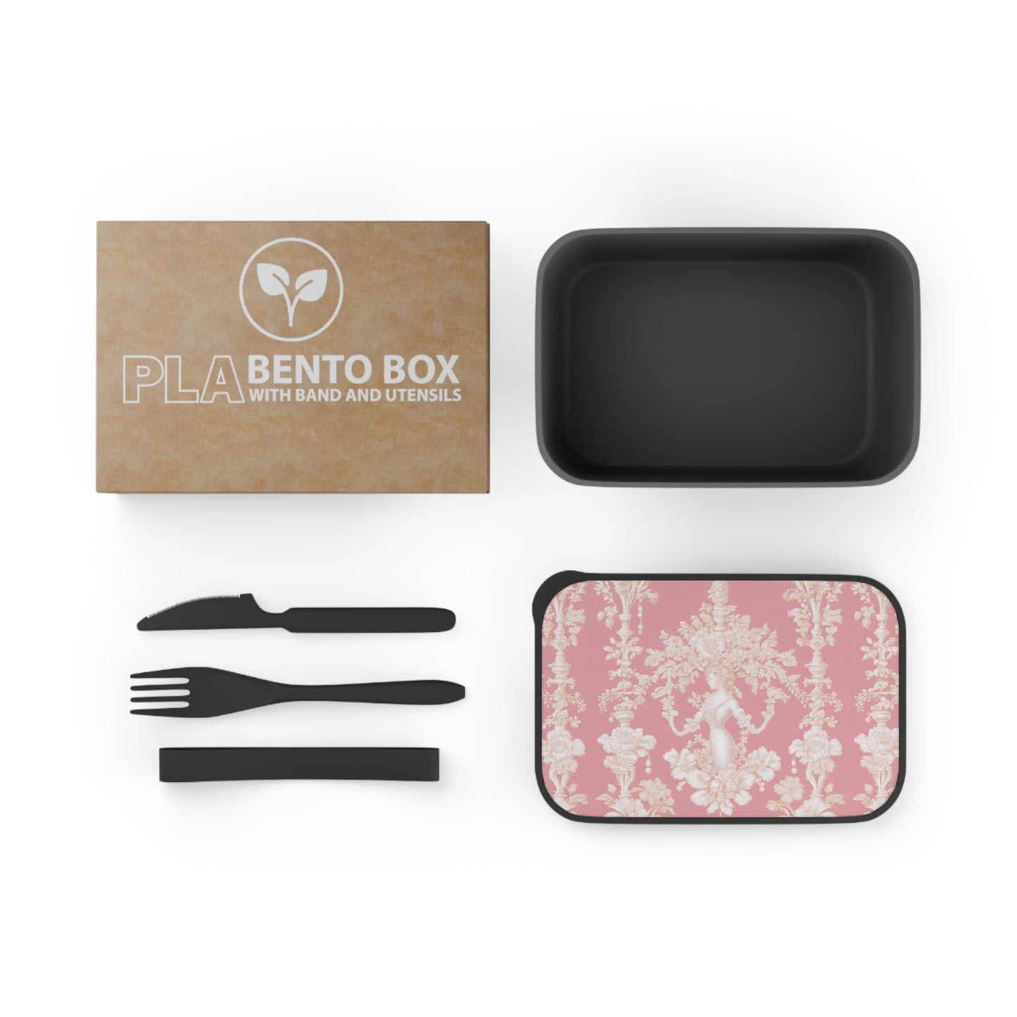 Bento Box with Utensils - Tropical Toile #1, hibiscus pink