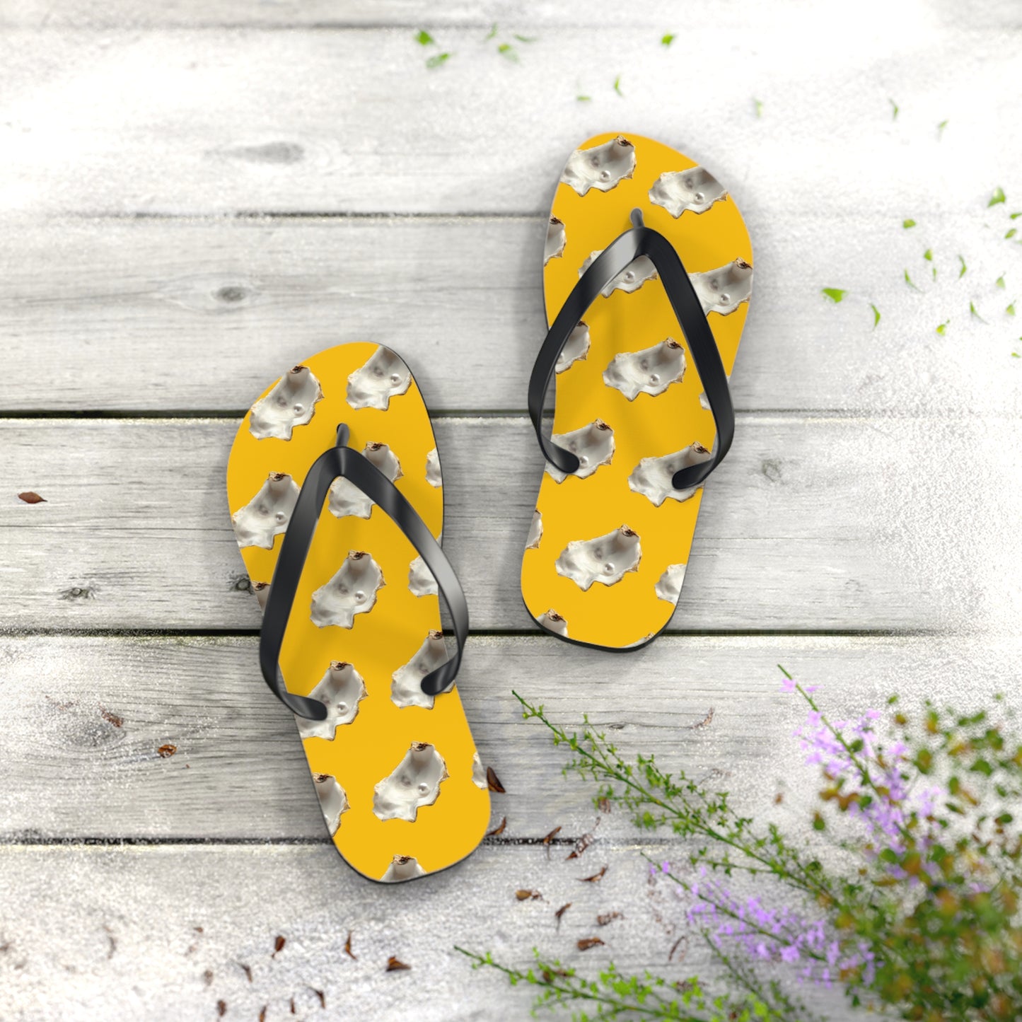 Flip Flops - White Pearl Oyster, yellow