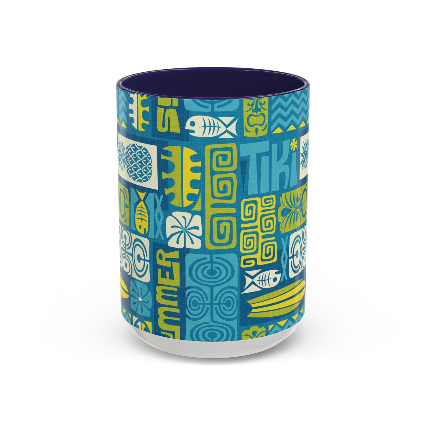 Accent Coffee Mug (11, 15oz), 8 Colors - Tiki Poster Blue