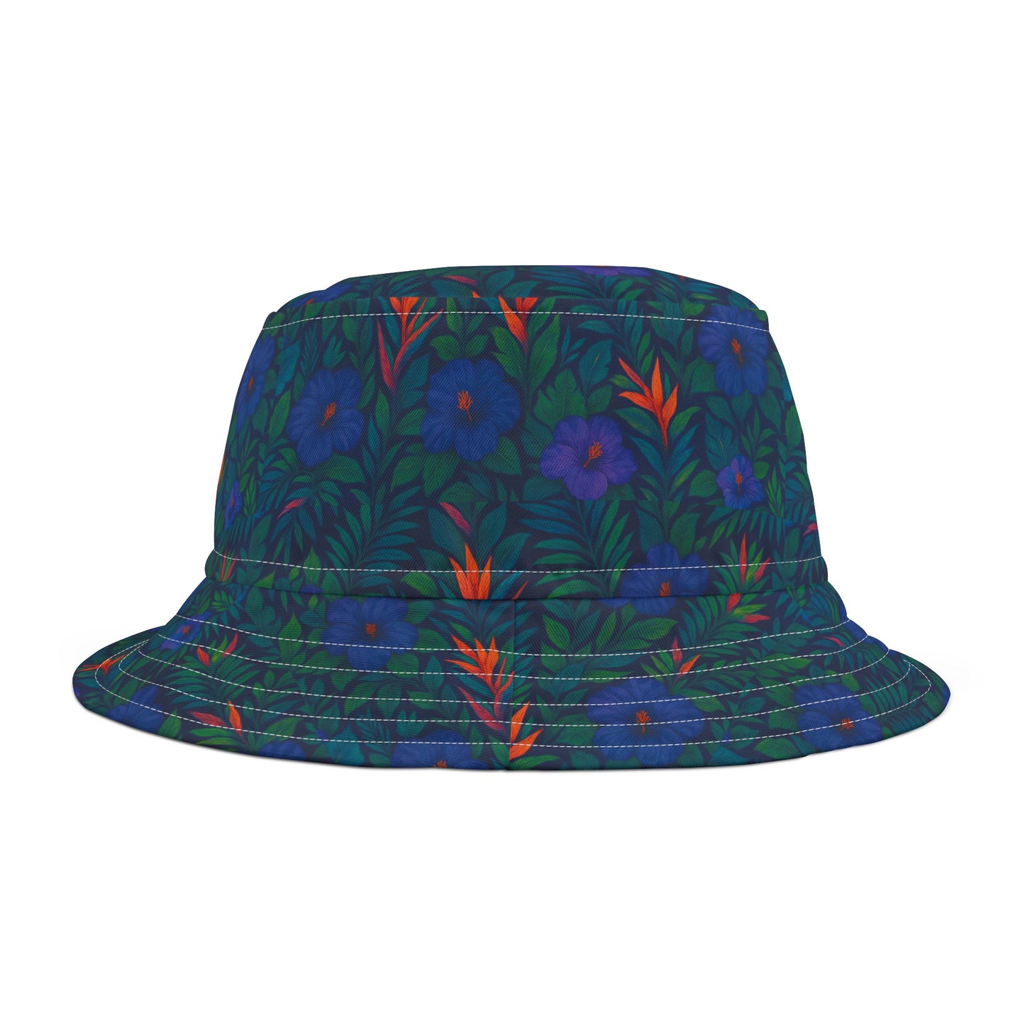 Tropical Polyester Bucket Hat, 2 Sizes - Midnight Flower Navy