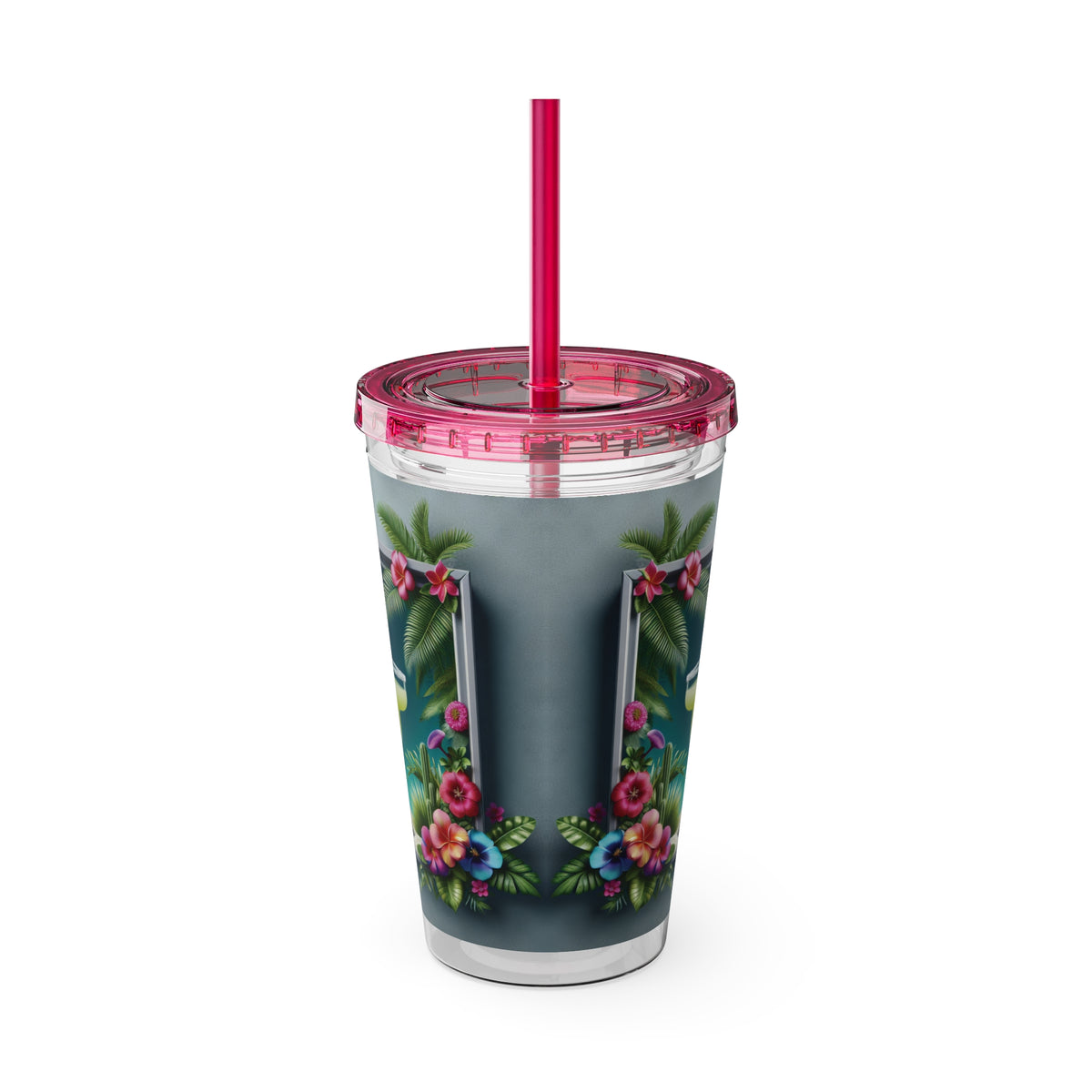 Tropical Tumbler with Straw | 16oz Colorful Travel Cup / Tropical Margarita