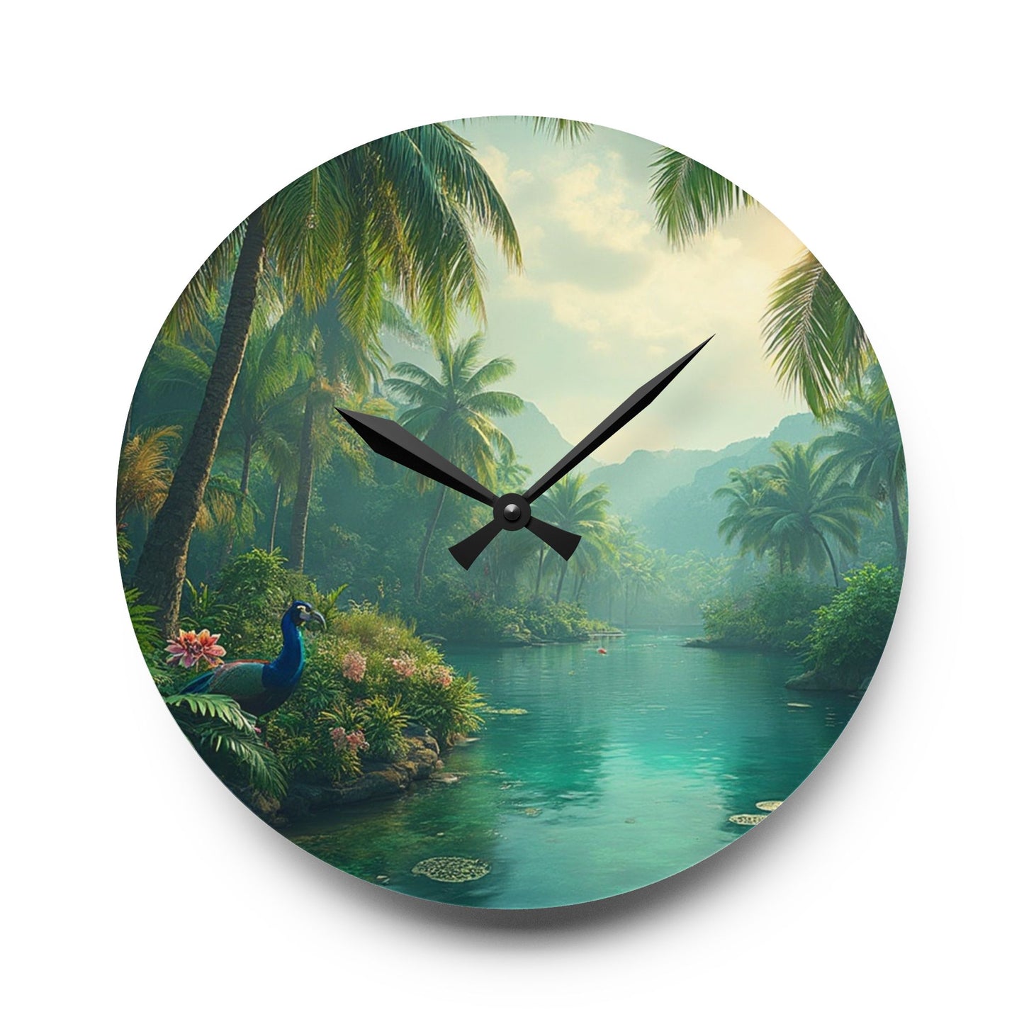 Acrylic Wall Clock, Resting Peacock