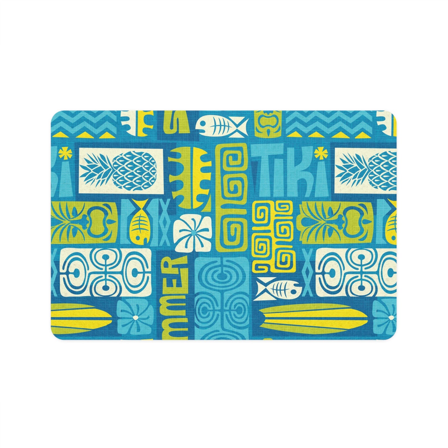 Pet Food Mat (12x18) - Tiki Poster Blue