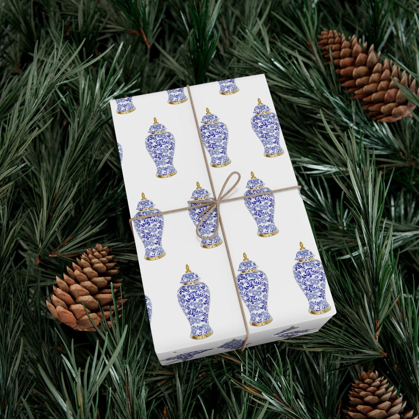 Wrapping Paper - Tropical Gift Wrap for All Occasions / 3 Sizes, 2 Finishes / Blue and White Ginger Jar