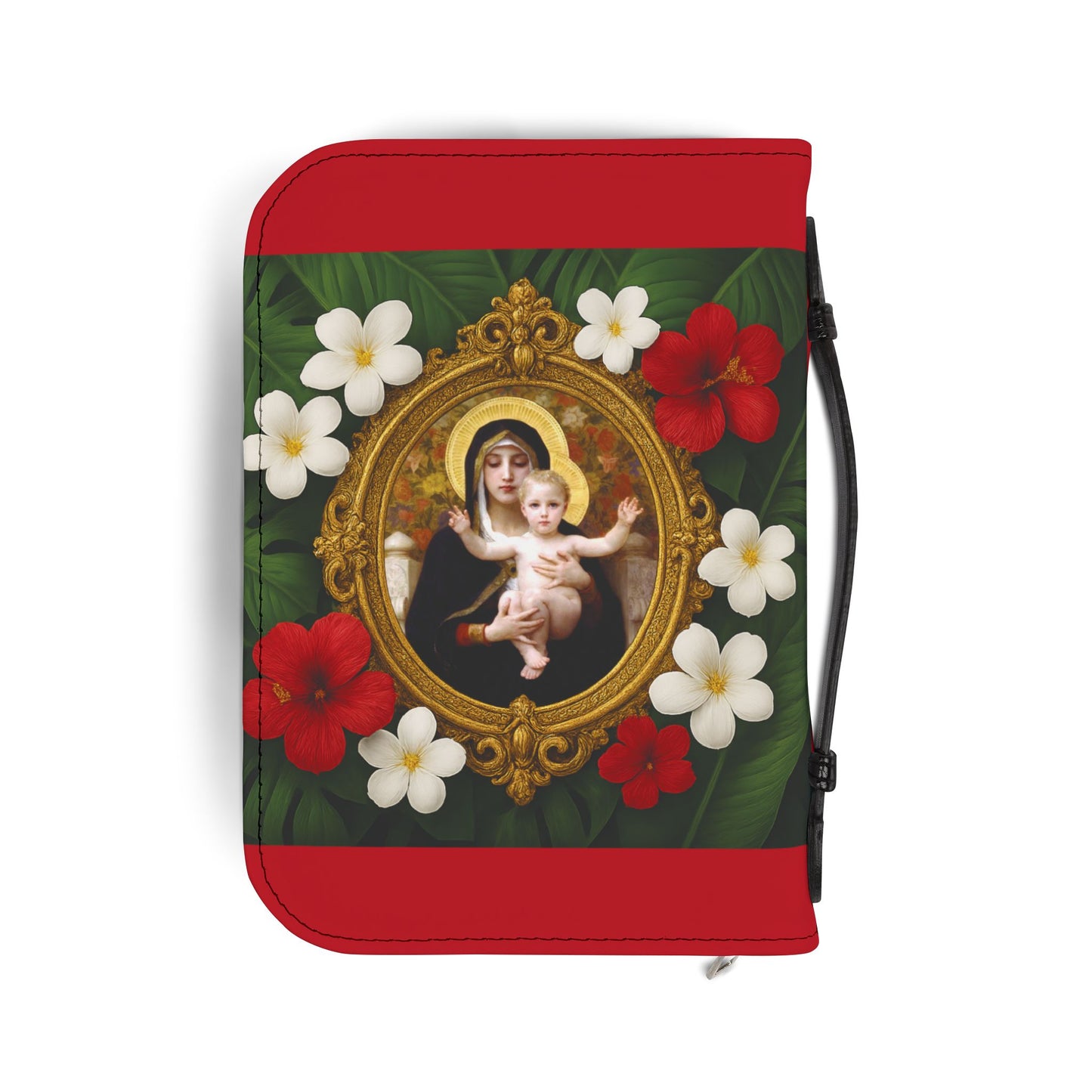 Tropical Bible Cover, Virgin of the Lilies Dark Red / Floral Bible Protector, Chrisitan Church Accessories