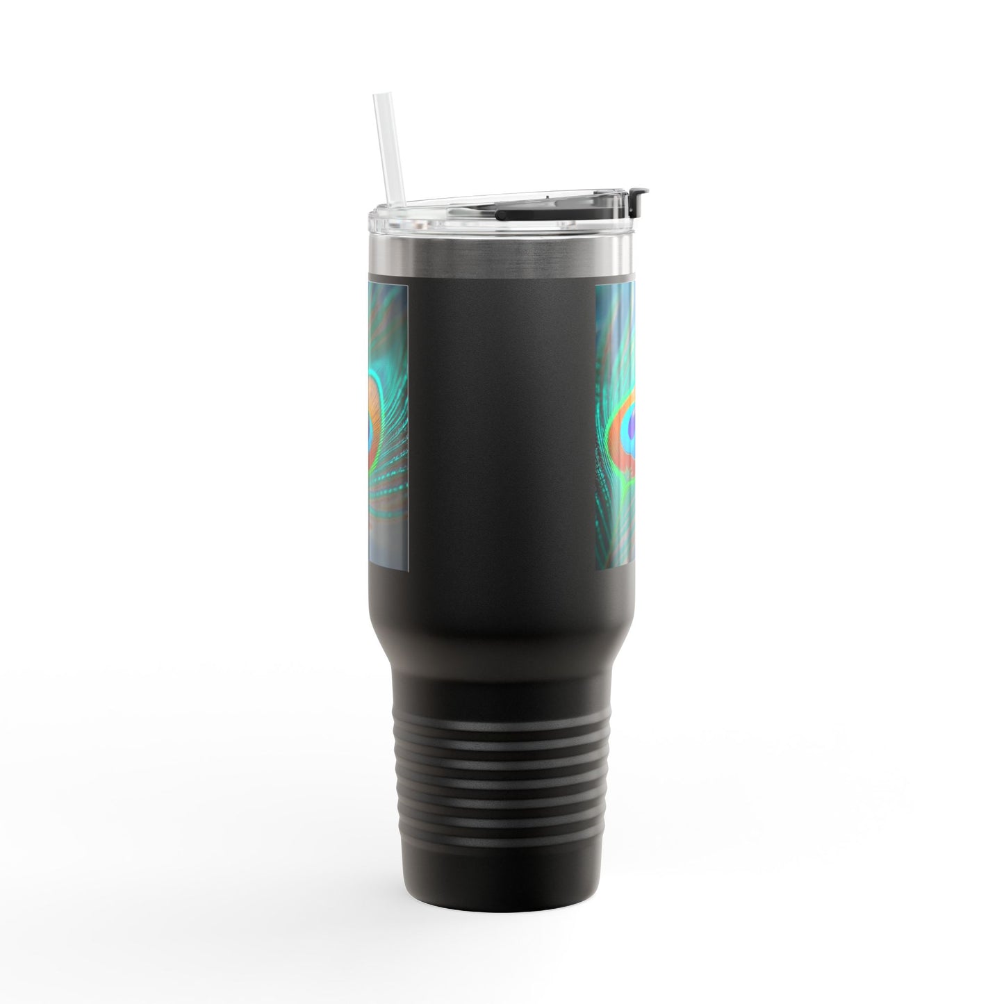 Insulated Travel Mug, 40oz / Peacock Eye Feather, Turquoise- Perfect for Outdoor Adventures