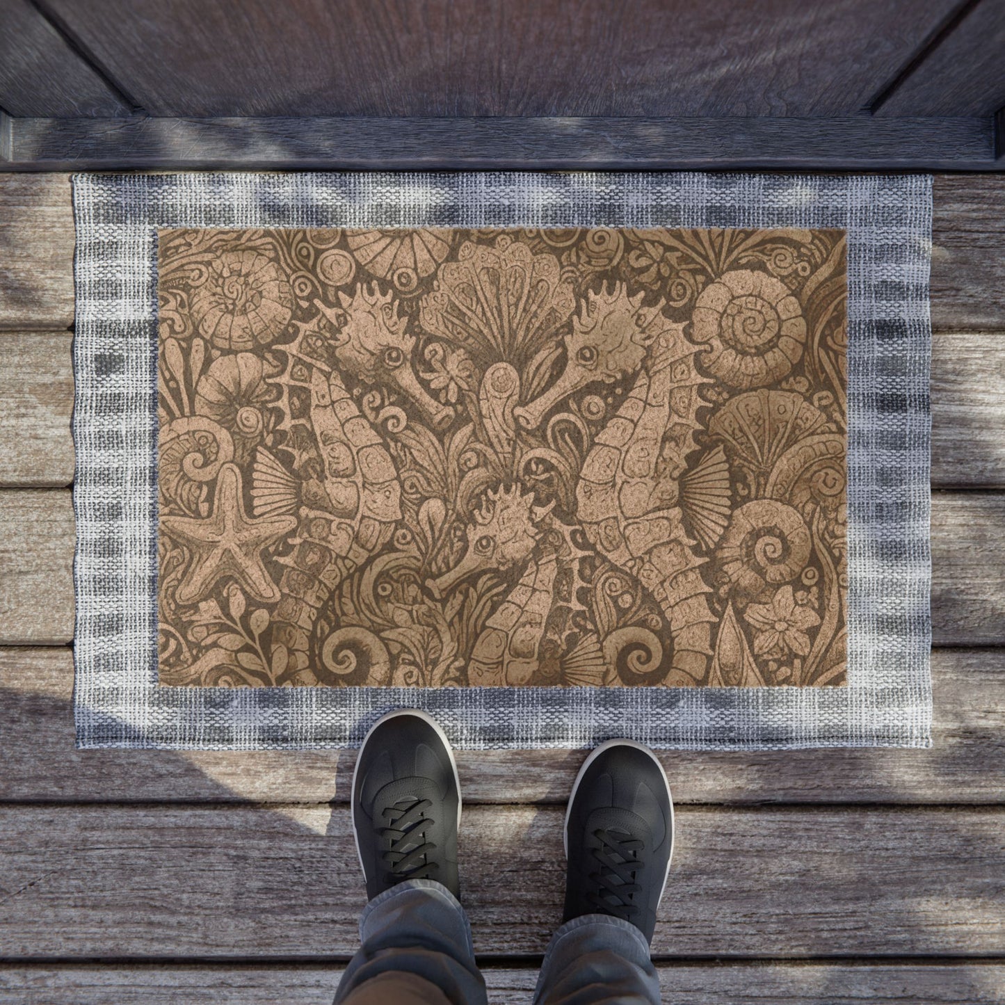 Tropical Doormat - Vibrant Coconut Fiber Entrance Mat / Seahorse Trio