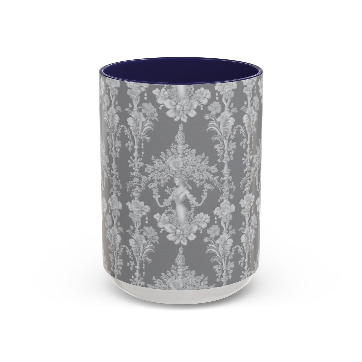 Accent Coffee Mug (11, 15oz), Pearl Lady Toile/Slate Repeat, Various Colors