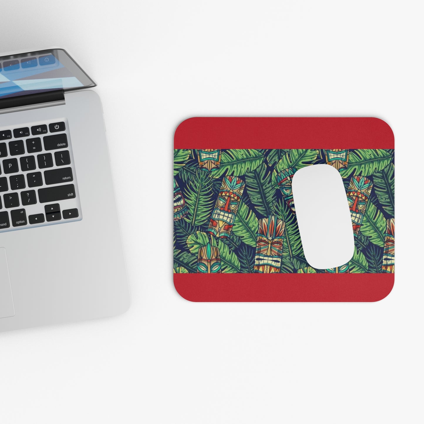 Mouse Pad (Rectangle) - Tiki Greenery, Dark Red