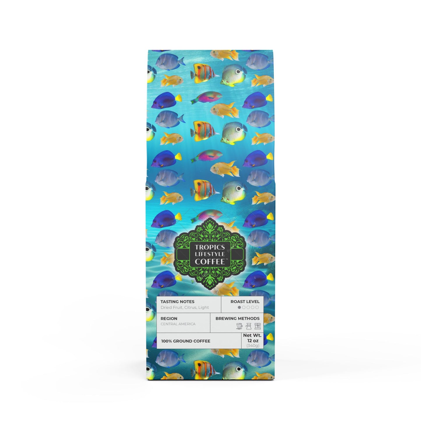 Beach Sunrise Blend™ (Light Roast) Specialty Grade Craft Coffee / School of Fish, Ocean