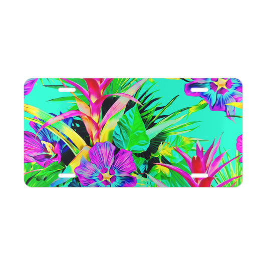 Plant Plalooza Turquoise Vanity Plate - Tropical Floral Neon Design for Cars, Trucks, and Decor