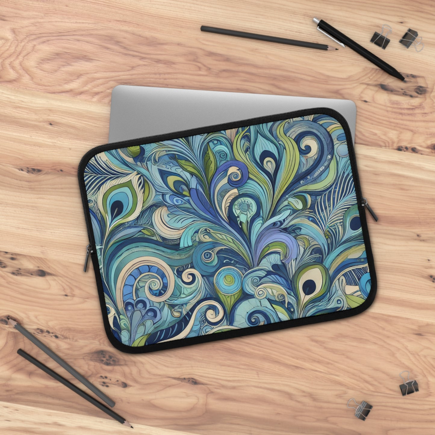 Tropical Laptop Sleeve, 5 Sizes - Perfect for Beach Lovers & Students / Feather Currents Blue