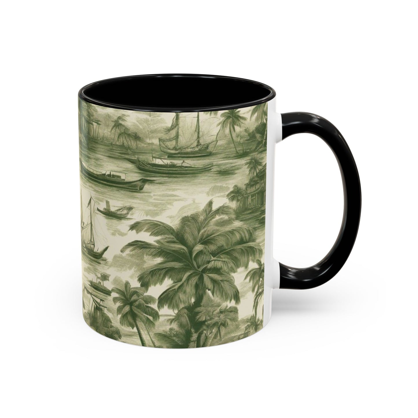 Accent Coffee Mug (11, 15oz), Tropical Toile #1, Various Colors