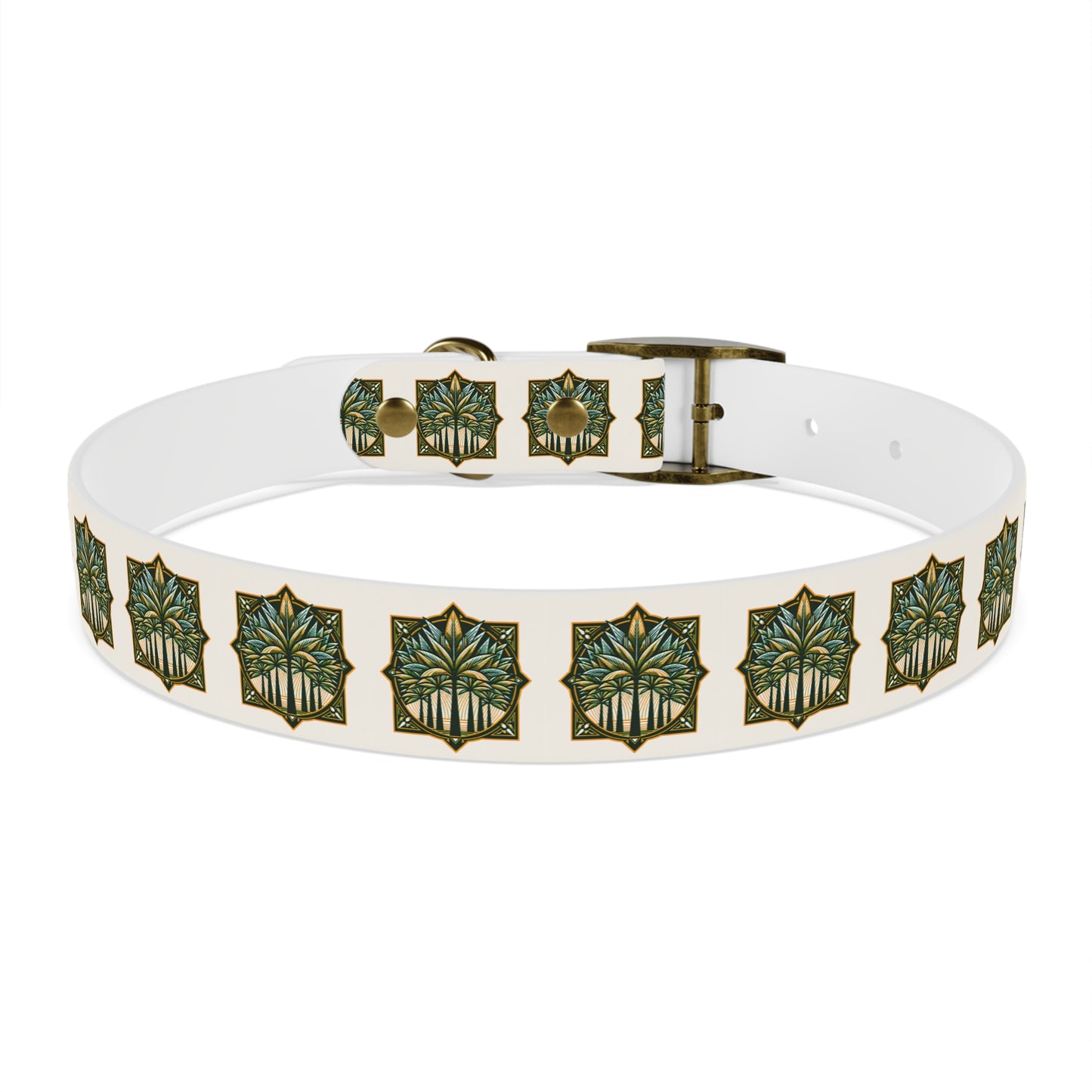 Dog Collar - Deco Palm Trees, Green/Brown